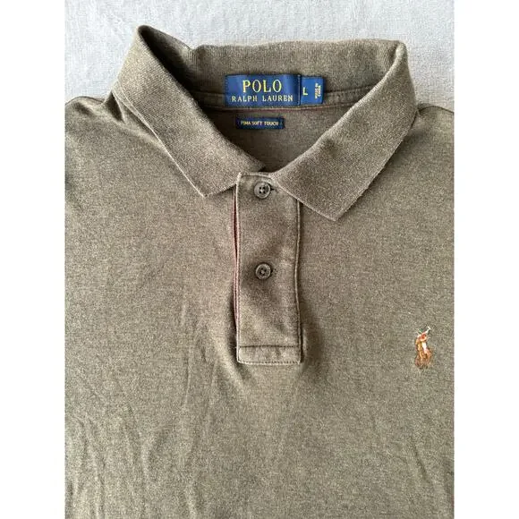 Polo Ralph Lauren Men’s L Polo Shirt Long Sleeves Olive Green Pima Soft Touch - Picture 2 of 7